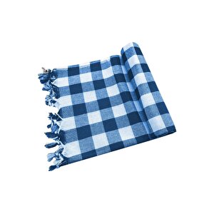 150x150 Cm Kareli Yer Sofra Bezi Piknik Masa Örtüsü Saçaklı Mavi