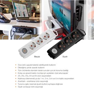 Viko Multi-let 6 Li Siyah Anahtarlı Çocuk Korumalı Grup Priz 3 Mt