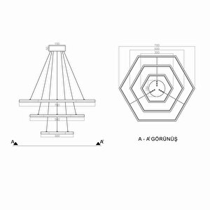 Lost Altıgen Triple Sarkıt Led Avize Ø70-50-30 Cm 85 Watt
