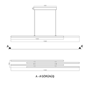 İnline Sarkıt Lineer Led Avize 130 Cm 72 Watt
