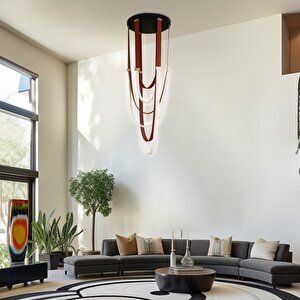 Leather Light Yüksek Tavan Sarkıt Led Deri Avize 165 Cm 127 Watt Kumandalı