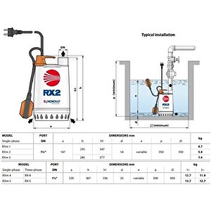 Pedrollo Rxm 5 Flatörlü Full Paslanmaz Drenaj Dalgıç Pompa Monofaze(220 Volt) 20 Mss 18 M³/h