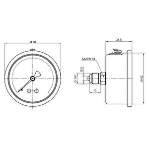 Pakkens 0-25 Bar 63 Mm Arkadan Bağlantılı Gliserinli Manometre G 1/4 Inç