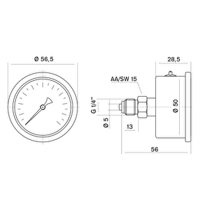 Pakkens 0-160 Bar 50 Mm Arkadan Bağlantılı Gliserinli Manometre G 1/4 Inç