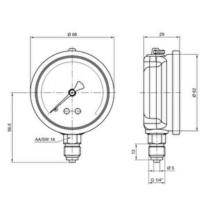 Pakkens 0-40 Bar 63 Mm Alttan Bağlantılı Gliserinli Manometre G 1/4 Inç