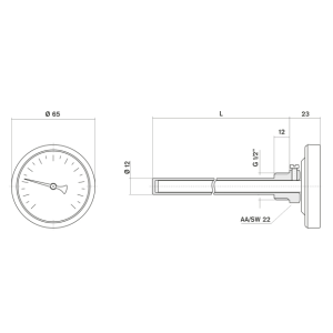 Pakkens Termometre 0-160 °c Çap 63 Mm Daldırma Boyu 5 Cm Arkadan Bağlantılı G 1/2 Inç