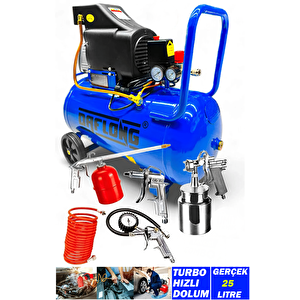 25 Lt Pro Sesli Hava Kompresörü 5 Parça Havalı Profesyonel Set Hediyeli