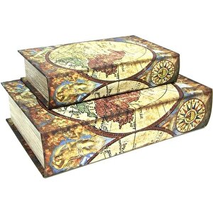 Kutu Kitap Harita 2'li Set Kitap Kutusu Dekoratif Hediyelik
