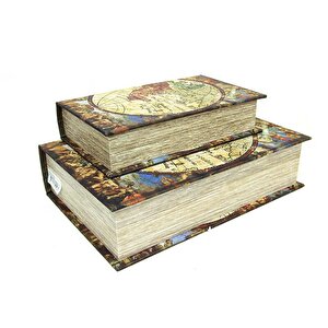 Kutu Kitap Harita 2'li Set Kitap Kutusu Dekoratif Hediyelik