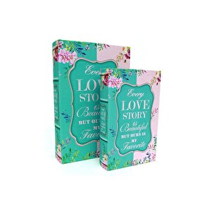 Kutu Kitap Love Story 2'li Set Kitap Kutusu Dekoratif Hediyelik