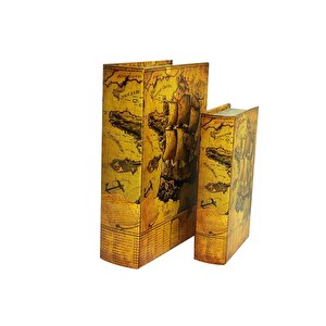 Kutu Kitap Harita 2'li Set Dekoratif Hediyelik
