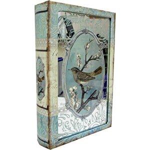 Kutu Kitap Aynalı Dalda Kuş Kitap Kutusu Dekoratif Hediyleik