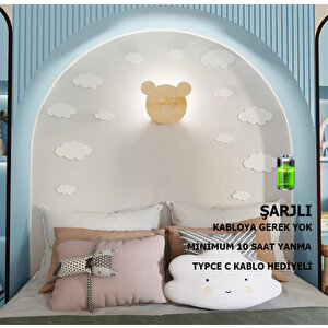 Simaavize Ayıcık Desen Çocuk Şarjlı Aplik/gece Lambası - Gün Işığı
