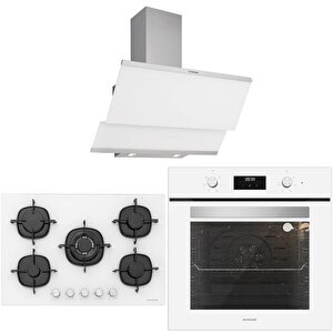 Bo6502w02 - Cs5365w01 - 3420  Classy 90 Beyaz Cam Ankastre Set