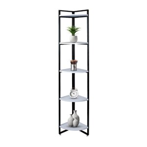 Dekoratif Köşe Rafı 5 Raflı Metal Ve Ahşap Kitaplık Çiçeklik Saksılık 200x31 Cm