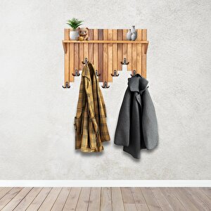Ahşap Duvar Ve Kapı Askısı Elbise Askılık Raflı Piyano Model 9 Askılı 50x69x9 Cm