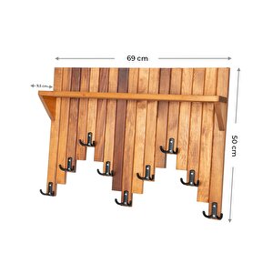 Ahşap Duvar Ve Kapı Askısı Elbise Askılık Raflı Piyano Model 9 Askılı 50x69x9 Cm