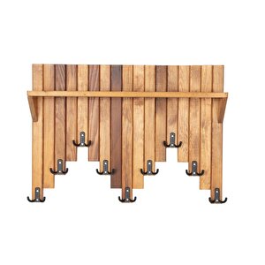Ahşap Duvar Ve Kapı Askısı Elbise Askılık Raflı Piyano Model 9 Askılı 50x69x9 Cm