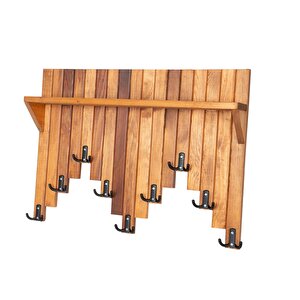 Ahşap Duvar Ve Kapı Askısı Elbise Askılık Raflı Piyano Model 9 Askılı 50x69x9 Cm