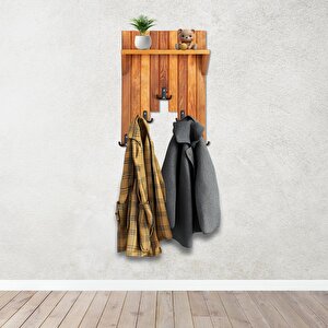 Ahşap Duvar Ve Kapı Askısı Elbise Askılık Raflı Piyano Model 5 Askılı 50x36x9 Cm