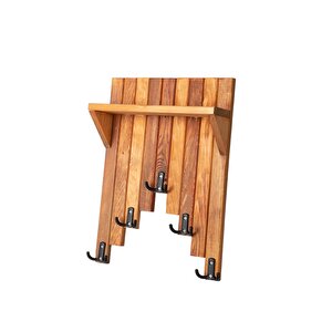 Ahşap Duvar Ve Kapı Askısı Elbise Askılık Raflı Piyano Model 5 Askılı 50x36x9 Cm