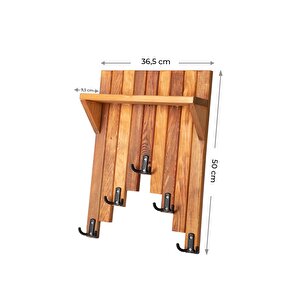 Ahşap Duvar Ve Kapı Askısı Elbise Askılık Raflı Piyano Model 5 Askılı 50x36x9 Cm