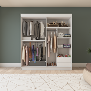 İki Kapaklı Sürgülü Gardırop (180/210 cm lik) Parlak Beyaz + Kapaklar UD