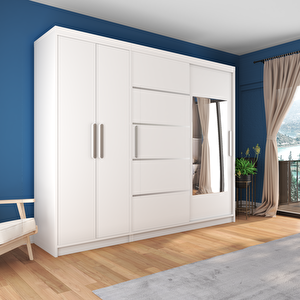 Sürgülü Gardırop Kısmı Kapaklı Sürgülü Gardırop 270/210 Cm (parlak Beyaz)