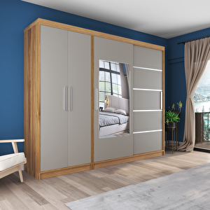 Sürgülü Gardırop Kısmi Kapaklı Sürgülü Gardırop 270/210 (kül Gri̇ + Ud)