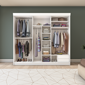 Üç Kapaklı Sürgülü Gardırop (240/210cm) Parlak Beyaz + UD