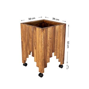 Dekoratif Ahşap Saksılık Çiçeklik Ahşap Saksı Altlığı 38x38x50 Cm Tekerlekli Saksı Sehpası