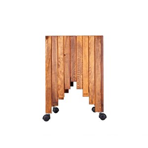 Dekoratif Ahşap Saksılık Çiçeklik Ahşap Saksı Altlığı 38x38x50 Cm Tekerlekli Saksı Sehpası