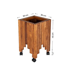 Dekoratif Ahşap Saksılık Çiçeklik Ahşap Saksı Altlığı 30x30x45 Cm Tekerlekli Saksı Sehpası