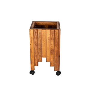 Dekoratif Ahşap Saksılık Çiçeklik Ahşap Saksı Altlığı 30x30x45 Cm Tekerlekli Saksı Sehpası