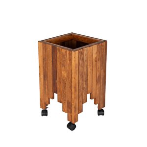 Dekoratif Ahşap Saksılık Çiçeklik Ahşap Saksı Altlığı 30x30x45 Cm Tekerlekli Saksı Sehpası