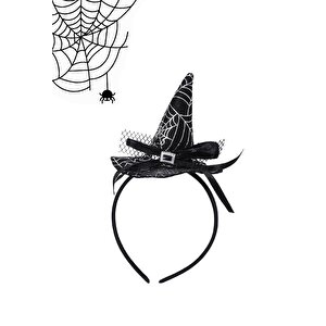 Halloween Şapkali Cadi Taç Si̇yah Örümcek Desen