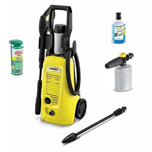 K4 130 Bar Yüksek Basıçlı Araç Yıkama Makinesi 1800 W + Şampuan + Köpük Püskürtme Aparatı + Bakım Spreyi Seti