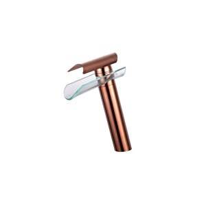 Şelale Cam Çanak Lavabo Bataryasi - Rose Gold
