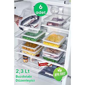 6 Adet Derin Dondurucu Saklama Kabı Seti 2,3 Lt Şeffaf- Buzdolabı Düzenleyici -dipfriz
