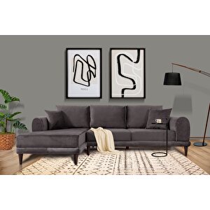 Nero Kadife Köşe Koltuk, Koyu Gri, 250x160, Sol Köşe Koyu Gri