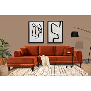 Nero Kadife Köşe Koltuk, Kiremit, 250x160, Sol Köşe
