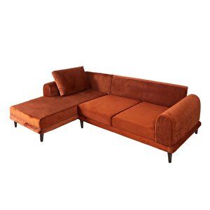 Nero Kadife Köşe Koltuk, Kiremit, 250x160, Sol Köşe