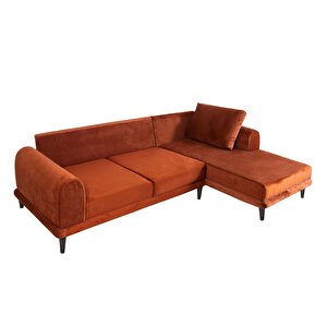Nero Kadife Köşe Koltuk, Kiremit, 250x160, Sağ Köşe