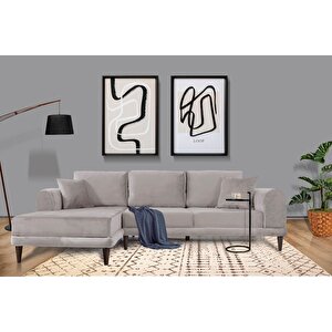 Nero Kadife Köşe Koltuk, Açık Gri, 250x160, Sol Köşe Açık Gri