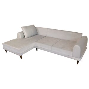 Nero Kadife Köşe Koltuk, Açık Gri, 250x160, Sol Köşe Açık Gri