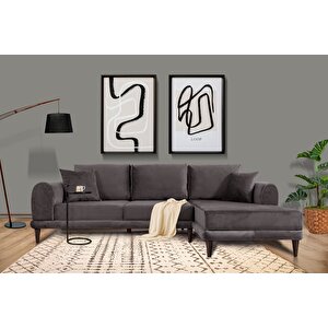 Nero Kadife Köşe Koltuk, Koyu Gri, 250x160, Sağ Köşe Koyu Gri