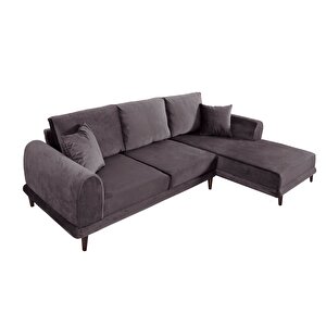 Nero Kadife Köşe Koltuk, Koyu Gri, 250x160, Sağ Köşe Koyu Gri