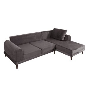 Nero Kadife Köşe Koltuk, Koyu Gri, 250x160, Sağ Köşe Koyu Gri