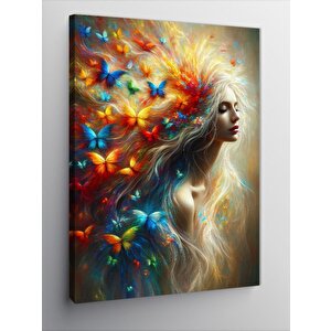 Kanvas Tablo Renkli Kelebek Kadın 100x140 cm