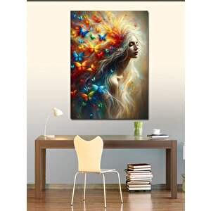 Kanvas Tablo Renkli Kelebek Kadın 100x140 cm